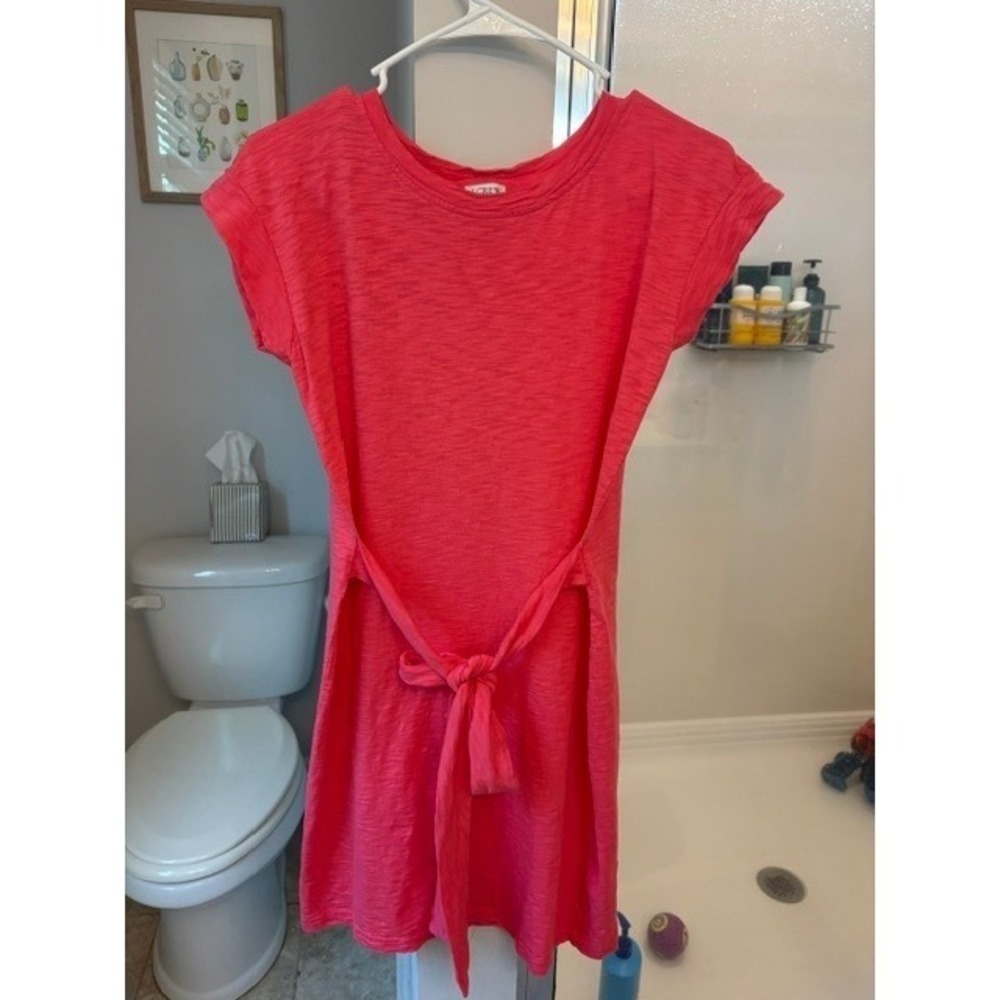 J.Crew Tie Waist T-Shirt Dress XS‎ Coral Pink 100% Cotton Casual Mini Dress